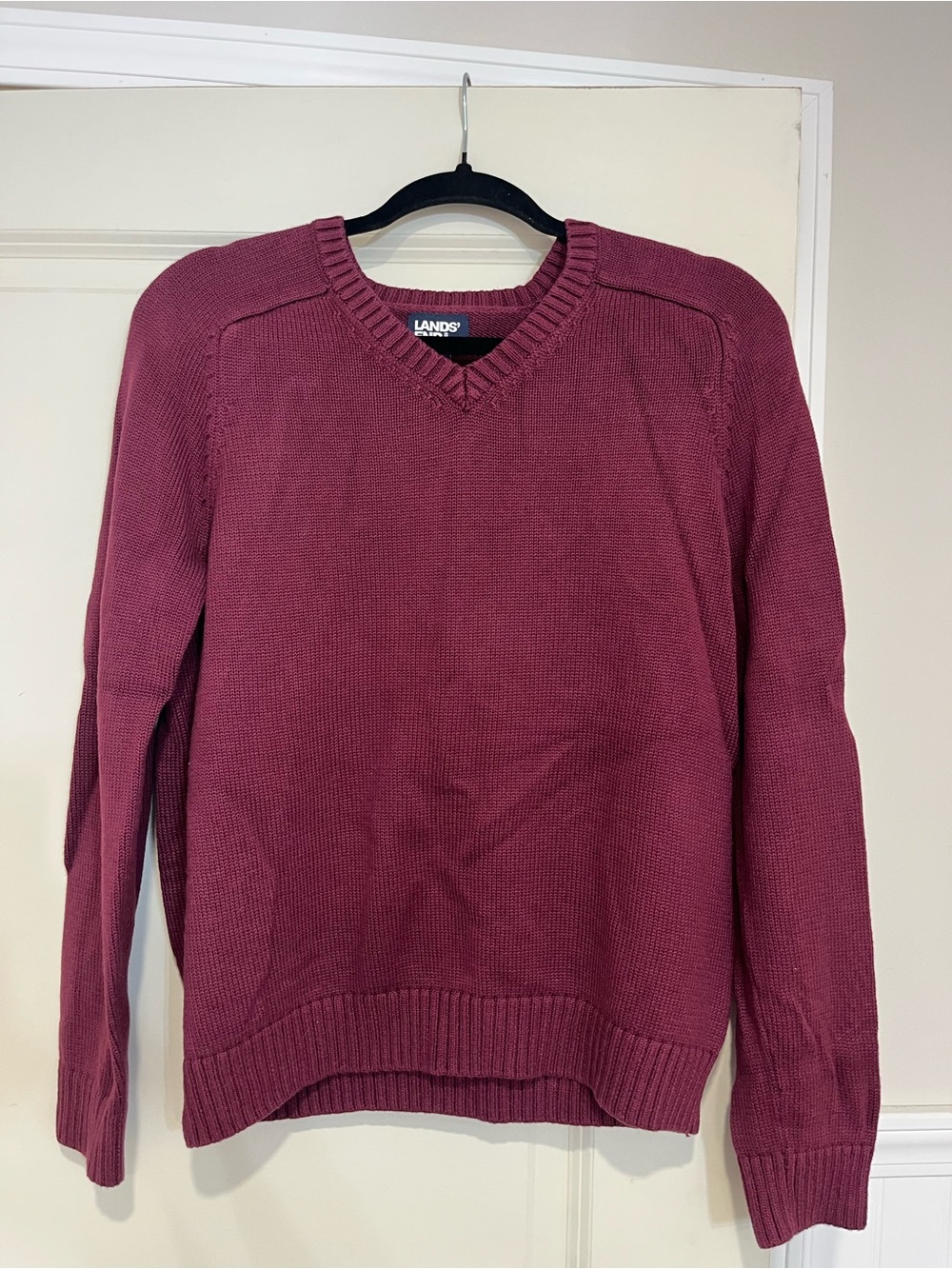 Lands' End Unisex V-Neck Sweater - Burgundy